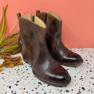 BED STU Brown Western Midi Wedge Leather Women’s Hidden Wedge Boots Sz